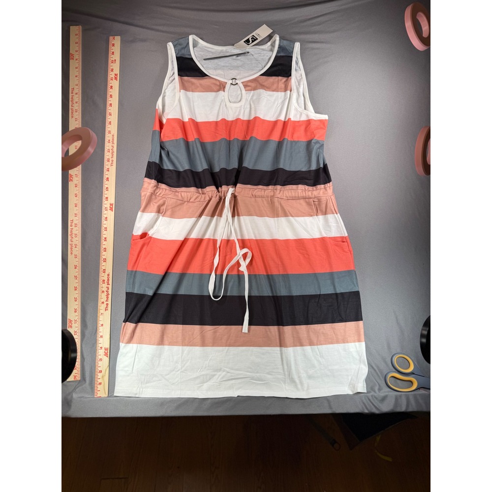 NWT Saukole Dress/Beach Cover Up XL Striped, Sleeveless Drawstring Waist